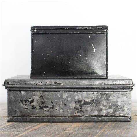 vintage galvanized metal lift up lid box with shelf|antique metal box with hinged lid.